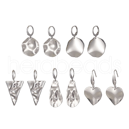 Tarnish Resistant 5 Pair 5 Style 201 Stainless Steel Dangle Hoop Earrings with 304 Stainless Steel Pins EJEW-JE05410-1