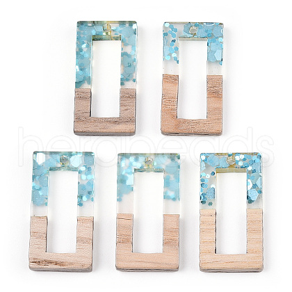 Transparent Resin & White Wood Pendants RESI-N039-48-1