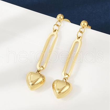 304 Stainless Steel Heart Dangle Stud Earrings EJEW-V004-01G-1