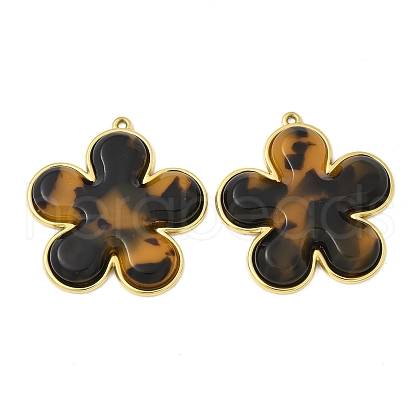 304 Stainless Steel Resin Pendants STAS-V015-52G-B-1