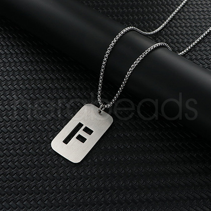 Rectangle with Letter Pattern Hollow Out 201 Stainless Steel Pendant Necklaces FS-WG34D20-03-1