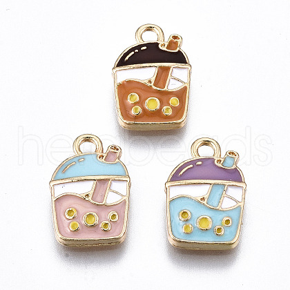 Light Gold Plated Alloy Enamel Pendants X-ENAM-T009-75-RS-1