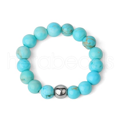 4MM Round Natural Turquoise Beaded Stretch Rings VM0712-1-1