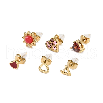 304 Stainless Steel Rhinestone Stone Dyeing Stud Earrings EJEW-S224-04G-06-1