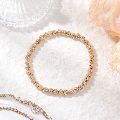 Electroplated Natural Lava Rock Round Beads Stretch Bracelets for Women Men BJEW-JB11982-03-1