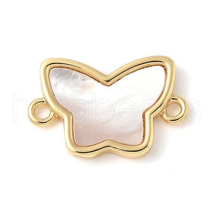 Brass Pave Natural White Shell Connector Charms KK-S522-03I-G-1