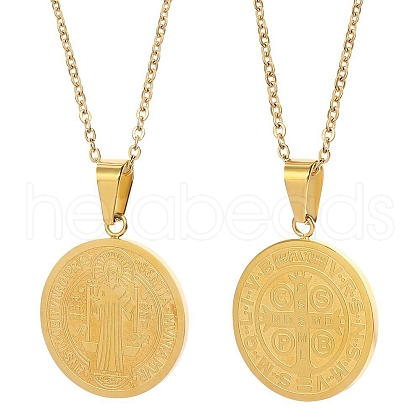 Stainless Steel Saint Benedict Cross Medal Pendant Cable Chain Necklaces PW-WGC31BA-02-1
