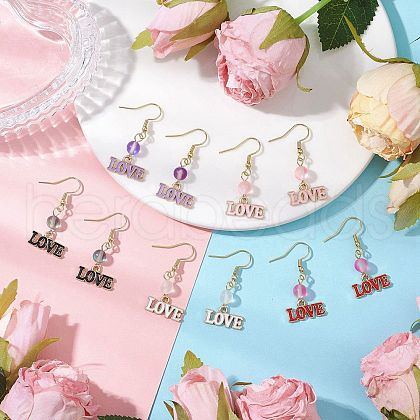 5 Pairs Valentine's Day Theme Alloy Enamel Dangle Earrings EJEW-JE06374-1