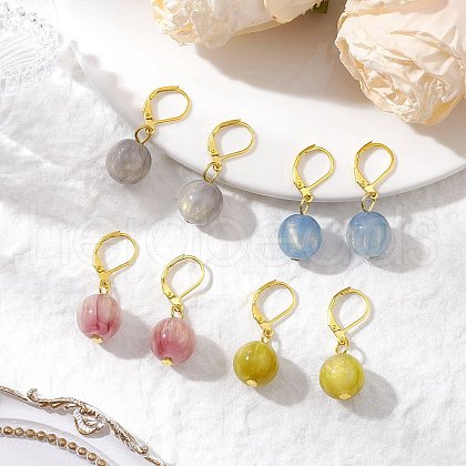4 Pairs Resin Imitation Cat Eye Leverback Earrings EJEW-JE06350-1