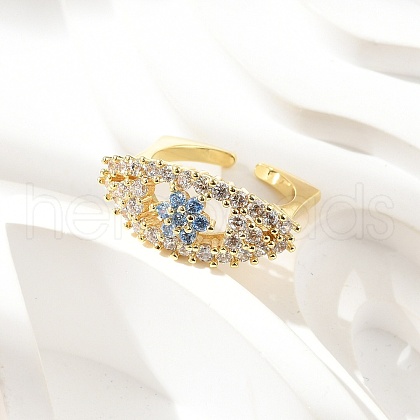 Brass Micro Pave Cubic Zirconia Cuff Rings for Women RJEW-S401-02G-1