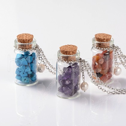 Cute Design Glass Wishing Bottle Pendant Necklaces NJEW-JN01090-1