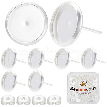 Beebeecraft 50Pcs Flat Round 304 Stainless Steel Stud Earring Settings STAS-BBC0005-84C-1