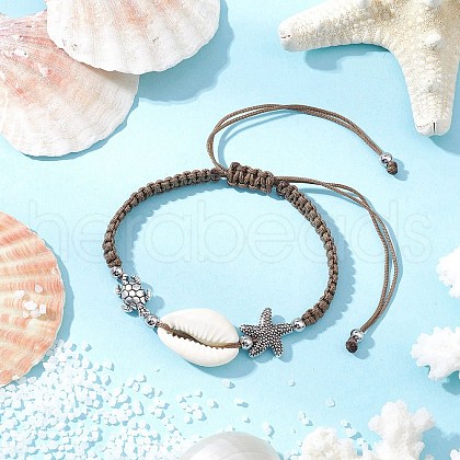Natural Cowrie Shell Braided Bead Bracelets for Women BJEW-JB11765-02-1