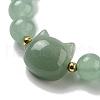 Round & Cat Head Natural Green Aventurine Beaded Stretch Bracelets for Women BJEW-K251-03B-3