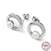 Anti-Tarnish Cubic Zirconia Ring with Natural Pearl Stud Earrings EJEW-F318-18P-3