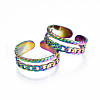 Rainbow Color 304 Stainless Steel Curb Chain Shape Cuff Ring RJEW-N038-037M-3