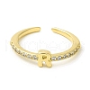 Clear Cubic Zirconia Initial Letter Open Cuff Ring RJEW-H120-09G-R-2