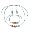 Round Natural Banded Agate & Green Aventurine Beaded Necklace & Bracelet & Dangle Earring Sets SJEW-JS01327-2