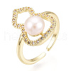 Natural Pearl Finger Open Cuff  Ring Micro Pave Clear Cubic Zirconia PEAR-N022-C04-1