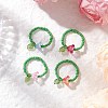 Glass Beads with Acrylic Charms Finger Rings RJEW-TA00205-1
