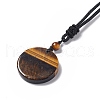 Natural Tiger Eye Flat Round with Flower of Life Pendant Necklace with Nylon Cord for Women NJEW-P274-02-01-4