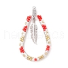 Bohemia Style Glass Seed Beaded Teardrop with Feather Pendants PALLOY-MZ00589-03-1