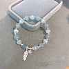 Feather Alloy Cat Eye Round Beaded Charm Bracelets WG18D49-11-1