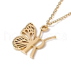 Initial Letter with Butterfly Pendant Necklace NJEW-C026-01G-R-1