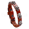 Alloy Skull Rivet Studded Cowhide Cord Bracelet SKUL-PW0004-33B-1