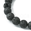 Natural Lava Rock & Silver Obsidian Beaded Stretch Bracelet with Alloy Charms BJEW-JB09453-4