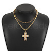 CCB Plastic Round Beaded Iron Alloy Crystal Rhinestone Cross Pendant Double Layer Necklaces FS-WGE63DA-01-1