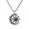 Gothic Moon Sun 304 Stainless Steel Pave Natural Tiger Eye Pendant Necklaces for Women FS-WG56BEB-01-3