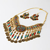 Flat Round Tassel Bohemia Alloy Rhinestone Pendant Necklaces & Dangle Earrings Sets FS-WG58F87-01-3