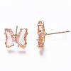Cubic Zirconia Butterfly Stud Earrings with Glass KK-S365-003A-3