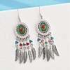 Oval & Feather Alloy Glass Chandelier Earrings EJEW-G426-02AS-2