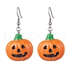 304 Stainless Steel Opaque Resin Pumpkin Dangle Earrings EJEW-JE06478-2