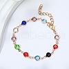 Brass Glass Link Chain Bracelets for Women WGAE243-06-1