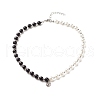 Alloy Yin Yang Charm Necklace with Plastic Imitation Pearl Beaded for Women NJEW-JN03914-1