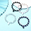 Mixed Natural Gemstone Round & Bullet Beaded Bracelets BJEW-JB09540-5