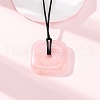 Natural Rose Quartz Square Pendants Black PU Leather Cord Necklaces NJEW-K285-01D-2