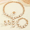 Letter S Alloy & Crystal Rhinestone & Plastic Pearl Chain Necklace & Stud Earring & Link Bracelet & Ring FS-WG52E62-01-2