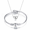 Heart with Letter Pattern 304 Stainless Steel Cuff Bangle & Pendant Necklace FS-WGA0158-12-1