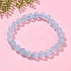 Natural Aquamarine Round Bead Stretch Bracelets for Men Women BJEW-U034-01C-01-2