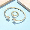 Round Brass Micro Pave Cubic Zirconia Cuff Bangles & Rings Sets for Women SJEW-R002-01G-02-1