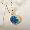 Brass Shiny Clear Cubic Zirconia & Blue Enamel Pendant Necklaces for Women JZ5405-1-1