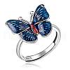 Rhodium Plated 925 Sterling Silver Butterfly Adjustable Ring with Enamel JR929A-1