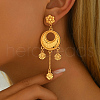 Flat Round with Flower Alloy Dangle Stud Earrings  UV3526-2