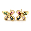 Rack Plating Brass Micro Pave Clear Cubic Zirconia Stud Earrings EJEW-N055-02G-01-RS-1