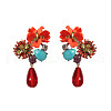Flower with Teardrop Alloy Rhinestone Dangle Stud Earrings FS-WG594B6-01-3