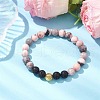 8mm Round Natural Zebra Jasper & Lava Rock Beaded Stretch Bracelets for Women BJEW-JB10433-2
